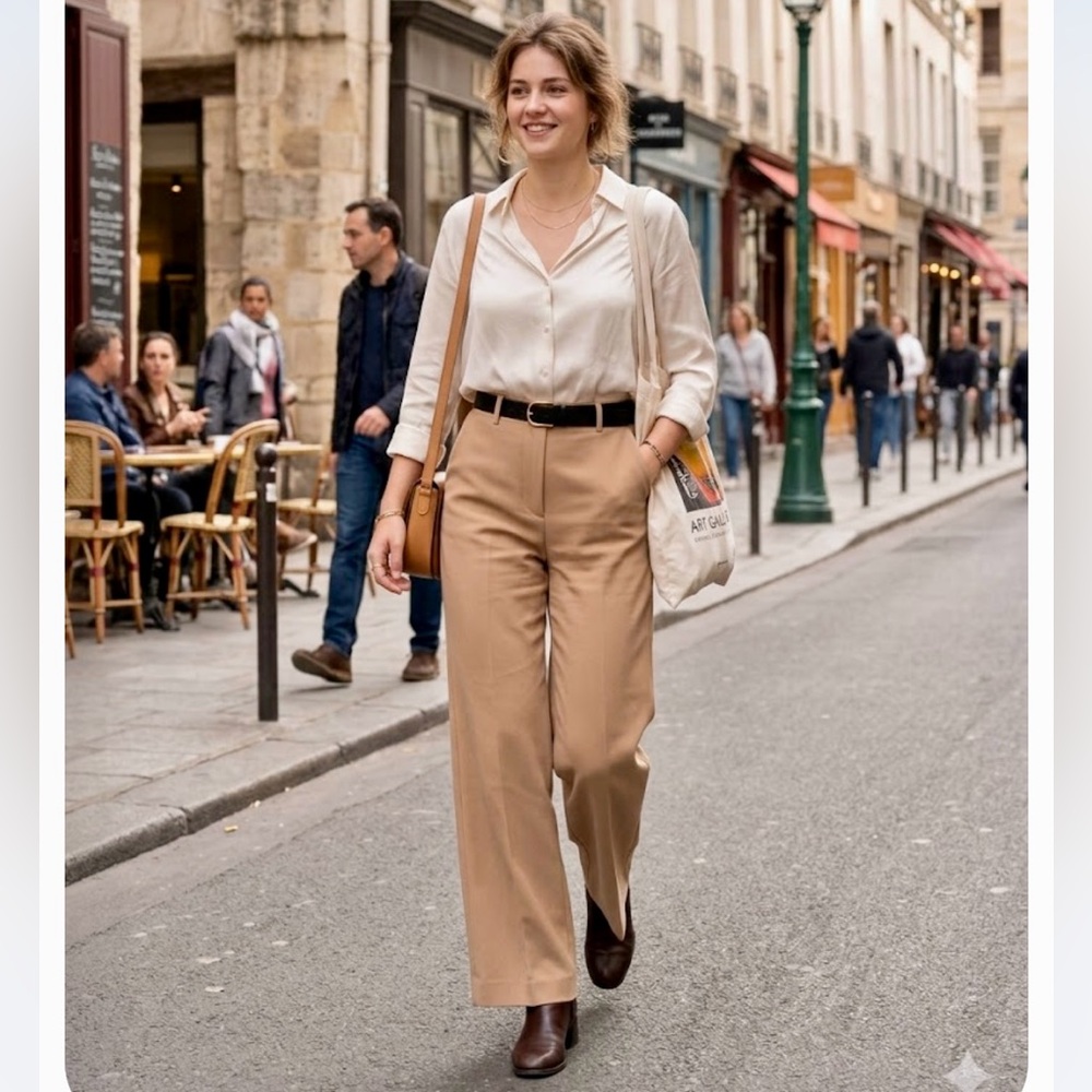 cleo Beige Wide-Leg Pants